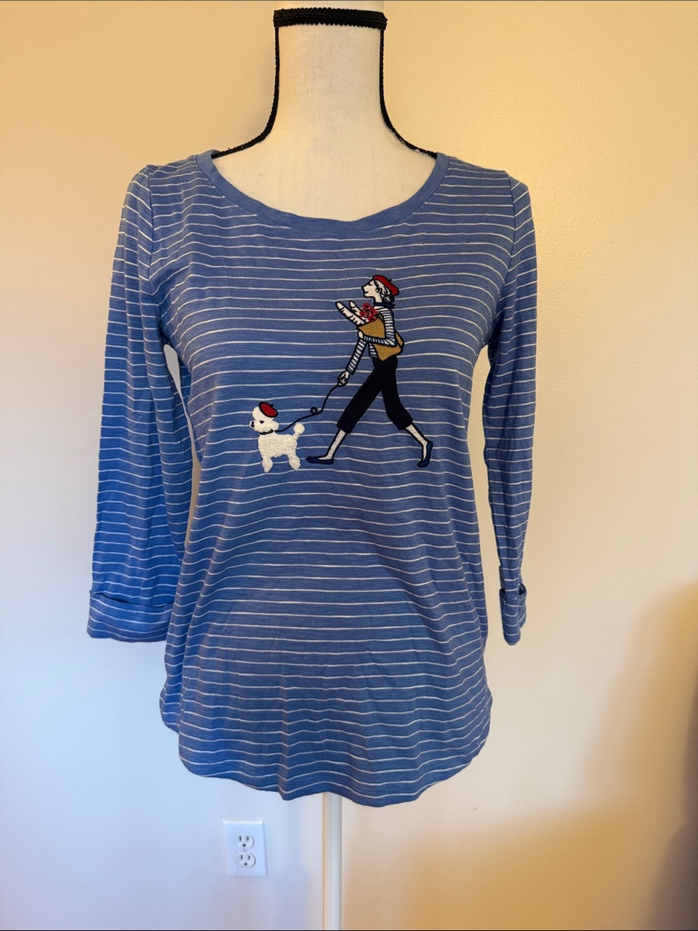 Talbots Blue and White Striped Boatneck Top